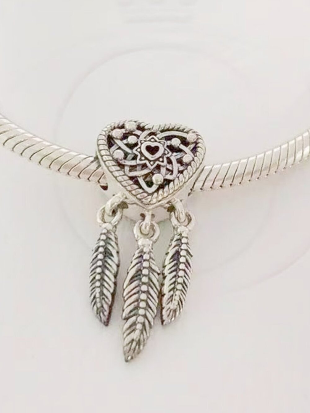 Pandora Openwork Heart & Three Feathers Dreamcatcher Charm